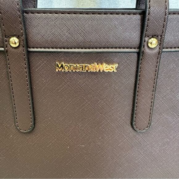 Montana West PU leather brown PU coated leather medium satchel bag gold hardware - Picture 2 of 15